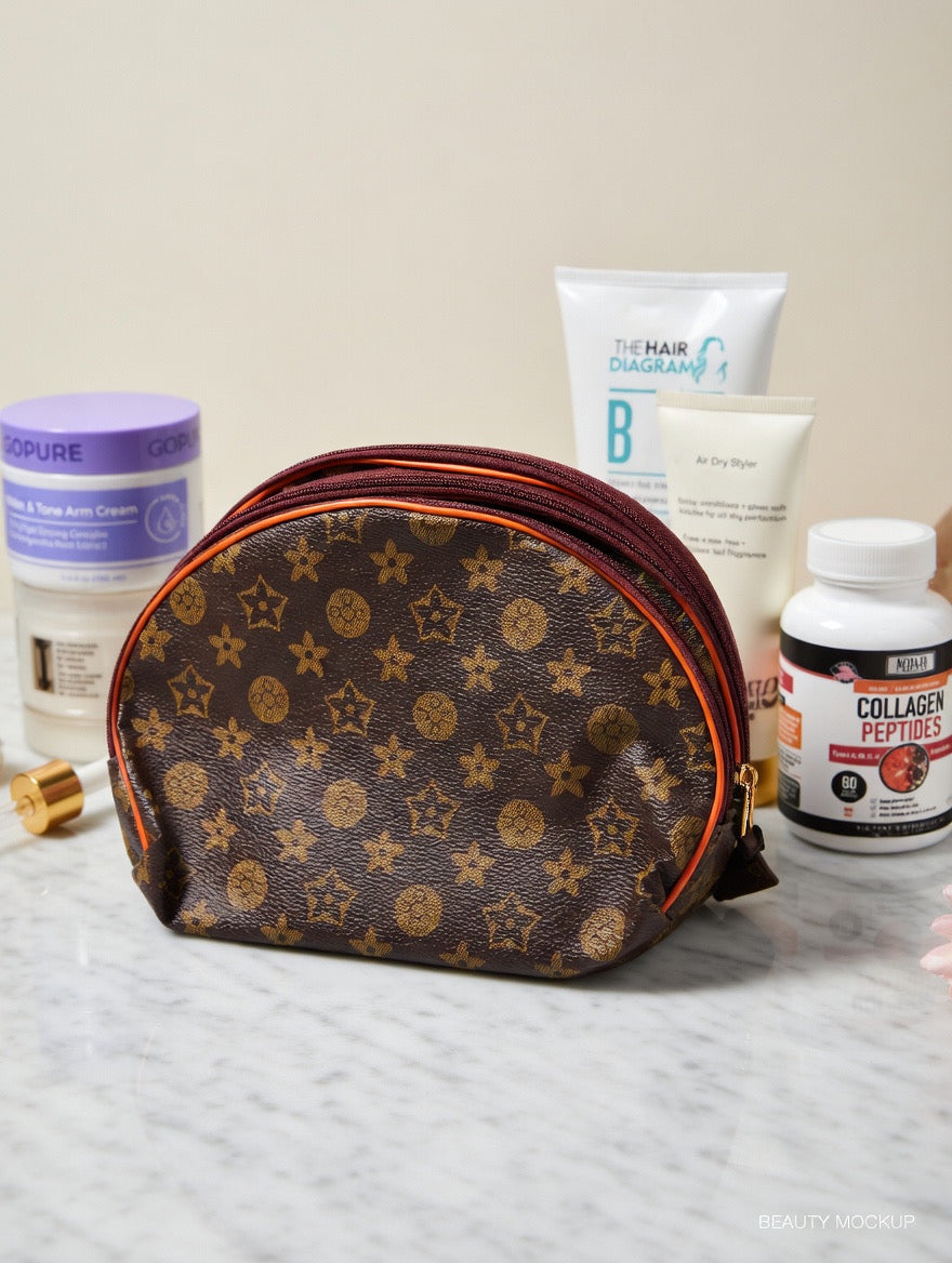 ❤️ Brown Monogram Makeup Bag (Red Trim Edition) ✨